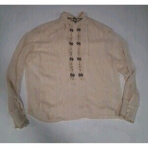 Vtg Paul Alexander silk Blouse womens size 10 sheer w/ rhinestones accents Mock